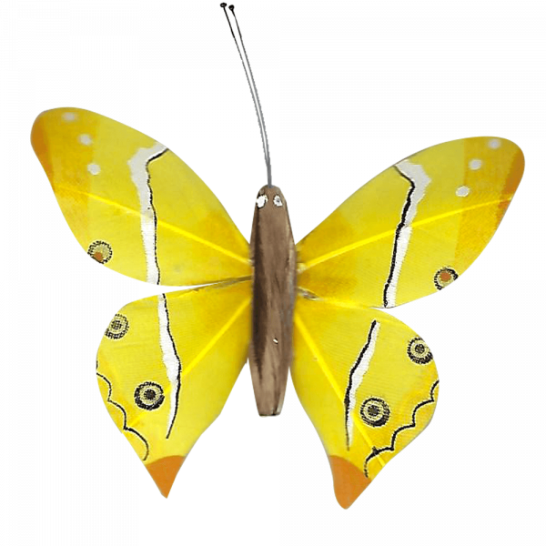 Papillon Animé Ailes Paon Boisé Jaune